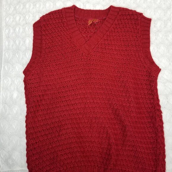 Vintage Sears Kings Road The Men's Store knit vest red size M medium v-neck - Picture 6 of 7